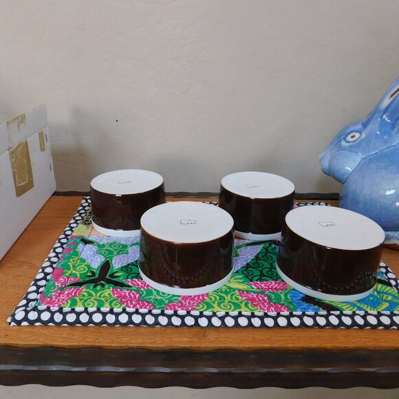 NIB Fitz & Floyd 4 La Ronde mod brown porcelain oven / table ramekin baking dish - Picture 4 of 15